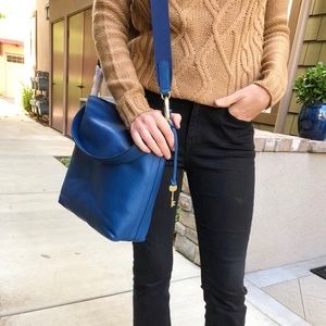 Fossil Maya Leather Hobo Bag, Marine Blue